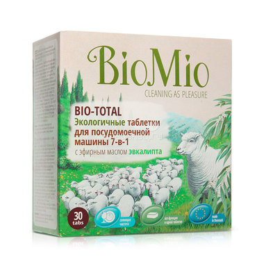 Таблетки для посудомоечной машины BioMio экологичные с эфирным маслом эвкалипта и экстрактом хлопка 30 шт 0