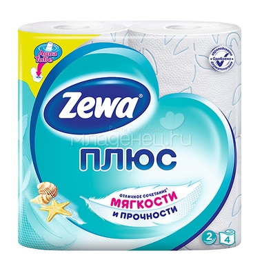 Туалетная бумага Zewa ПЛЮС голубая (2 слоя) 4 шт 0