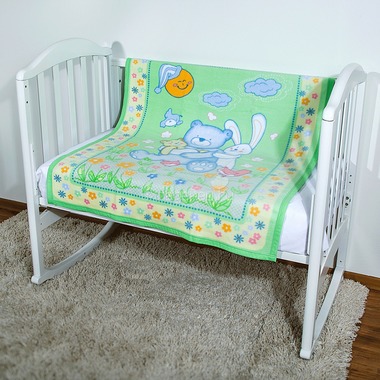 Одеяло Baby Nice байковое 100% хлопок 100х118 Мишка на лужайке (голубой, розовый, бежевый) 5