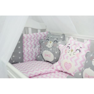 Комплект в кроватку ByTwinz Котики с игрушками Розово-серый 1