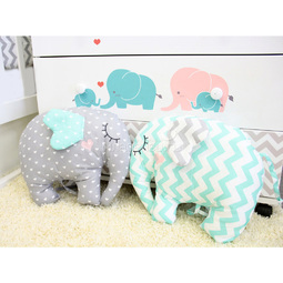 Комплект постельного белья ByTwinz для круглой кроватки с игрушками Слоники мятные