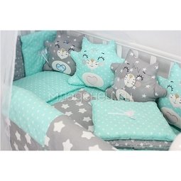 Комплект в кроватку ByTwinz Котики с игрушками Мята