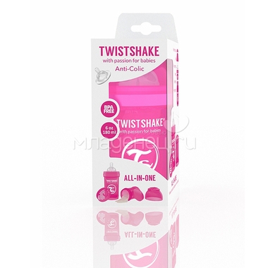Бутылочка Twistshake 180 мл Антиколиковая (с 0 мес) розовая 1
