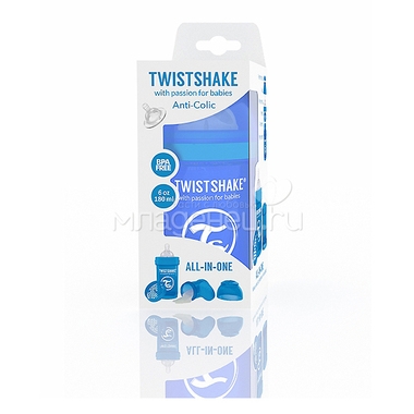 Бутылочка Twistshake 180 мл Антиколиковая (с 0 мес) синяя 1