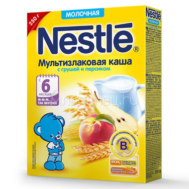 Каша Nestle молочная 250 гр Мультизлаковая с грушей и персиком (с 6 мес) 0