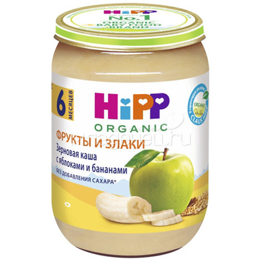 Каша Hipp зерновая с фруктами 190 гр Зерновая с яблоками и бананами (с 6 мес) 0