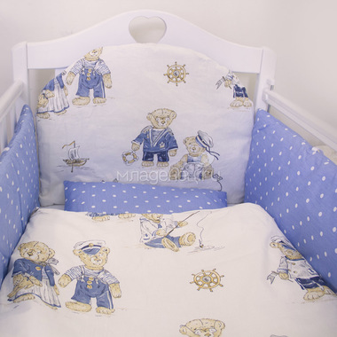 Комплект в кроватку ByTwinz с бортиками-подушками 6 предметов Мишки Синие 0