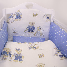 Комплект в кроватку ByTwinz с бортиками-подушками 6 предметов Мишки Синие