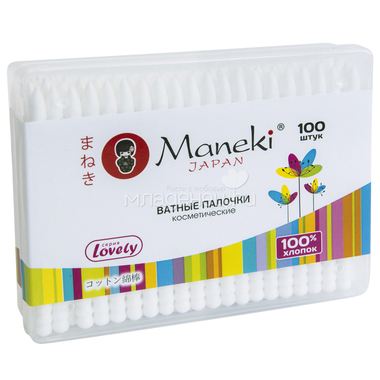 Ватные палочки Maneki Lovely (в коробке) белые 100 шт 1