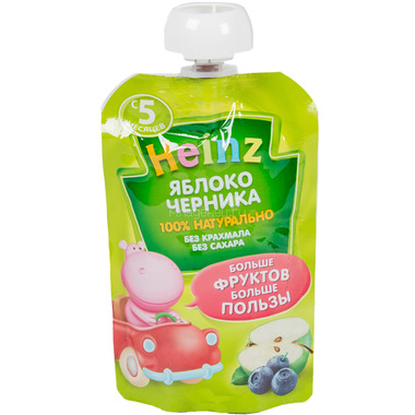 Пюре Heinz фруктовое (пауч) 100 гр Яблоко черника (с 5 мес) 0