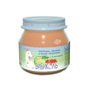 Пюре Бибиколь органическое фруктово-молочное 80 гр Клубника яблоко и козий творожок 0
