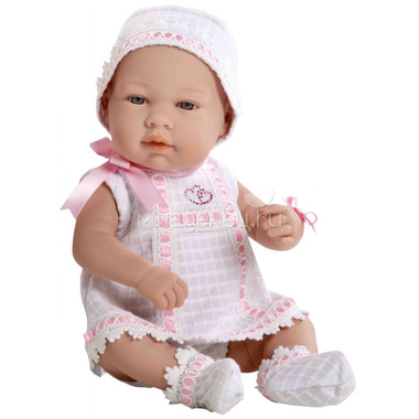 Кукла Arias 42 см Swarowski пупс в бело-розовом платье с цветными стразами в виде сердечек 0
