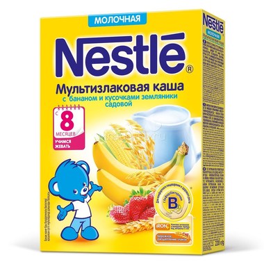 Каша Nestle молочная 220 гр Мультизлаковая с бананом и кусочками земляники (с 8 мес) 0