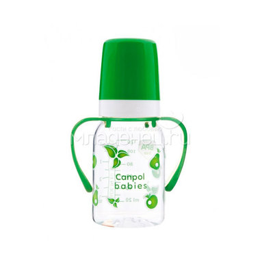 Бутылочка Canpol Babies с силиконовой соской С ручками 120 мл (с 3 мес) зеленая 0