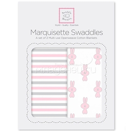 Наборы пеленок SwaddleDesigns Marquisette 2-Pack Little Bunnie Simple Stripes