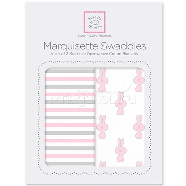 Наборы пеленок SwaddleDesigns Marquisette 2-Pack Little Bunnie Simple Stripes 0