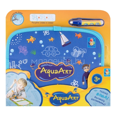 Коврик для рисования 1toy AquaArt 47х30см С водным маркером, синий, чемоданчик 1