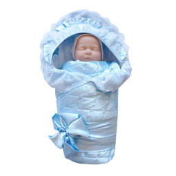 Конверт-одеяло на выписку Baby nice Бейби Найс с декоративной резинкой-фиксатором, цвет голубой 