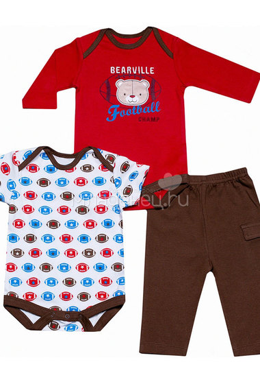 Комплект Bon Bebe Бон Бебе для мальчика: боди 2 шт. + штанишки, цвет красно-коричневый  0
