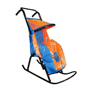 Санки-коляска Снегурочка 2-Р1 Снежинки Оранжевые с синим 0