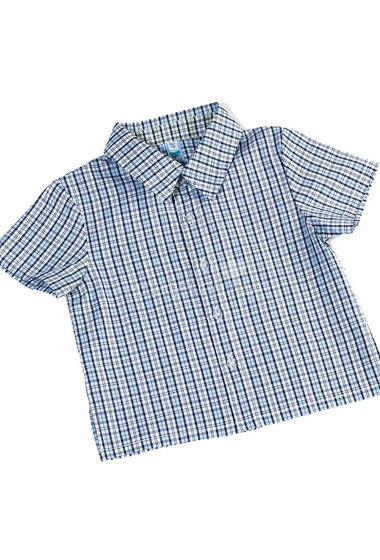 Рубашка Veneya Венейя с коротким рукавом, для мальчика синяя клетка  0