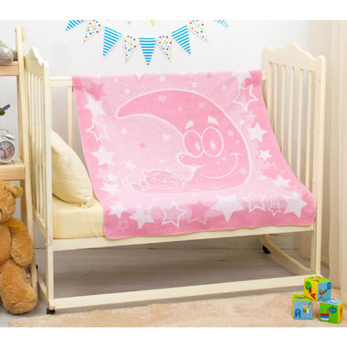 Одеяло Споки Ноки хлопковое подарочная упаковка отделка оверлок Дизайн Луна и малыш Розовый 0