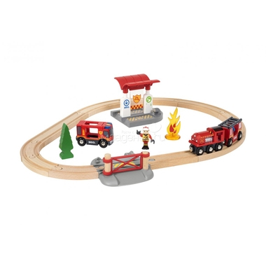 Игровой набор BRIO Железная дорога Пожарная станция, свет ,звук, 18 предметов 0