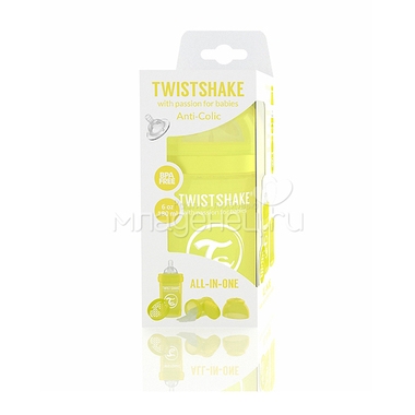 Бутылочка Twistshake 180 мл Антиколиковая (с 0 мес) желтая 1