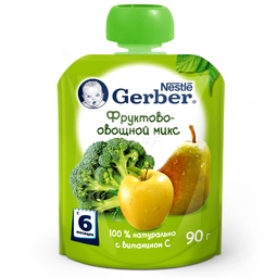 Пюре Gerber фруктовое 90 гр Фруктово овощной микс (с 6 мес)