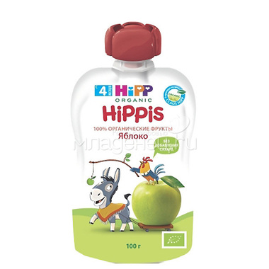 Пюре Hipp "Hippis" фруктовое 100 гр (пауч) Яблоко (с 4 мес) 0