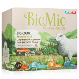 Экологичный стиральный порошок BioMio 1500 гр. для цветного белья с экстрактом хлопка (концетрат)