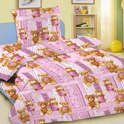Комплект постельного белья детский Letto Мишки 1.5 спальный с наволочкой 50х70 Розовый