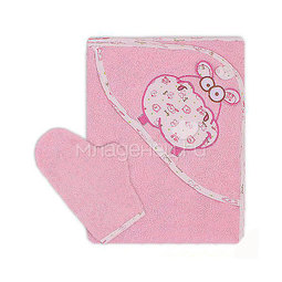 Полотенце-уголок Осьминожка Бегемот с вышивкой махровое Розовое