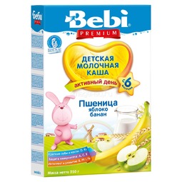Каша Bebi Premium молочная 200 гр Пшеничная с яблоком и бананом (с 6 мес)