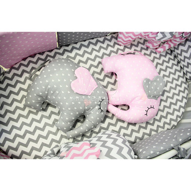 Комплект постельного белья ByTwinz для круглой кроватки с игрушками Слоники розовые 2