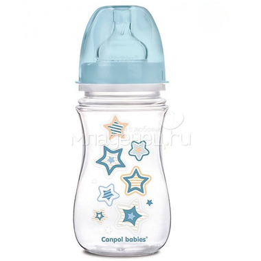 Бутылочка Canpol Babies с широким горлышком 240 мл (с 3 мес) голубая 0