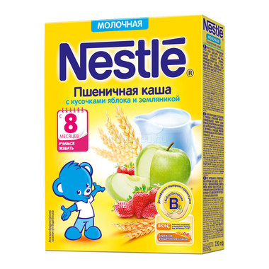 Каша Nestle молочная 220 гр Пшеничная с кусочками яблока и земляники (с 8 мес) 0