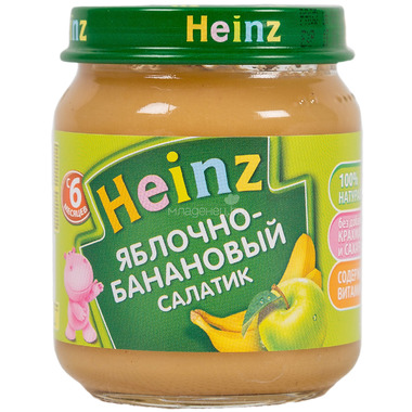 Пюре Heinz фруктовое 120 гр Яблоко-банановый салатик (с 6 мес) 0