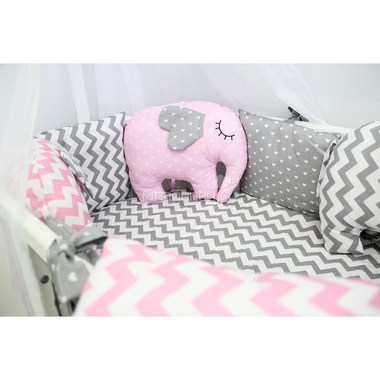 Комплект постельного белья ByTwinz для круглой кроватки с игрушками Слоники розовые 3