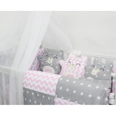 Комплект в кроватку ByTwinz Котики с игрушками Розово-серый 2