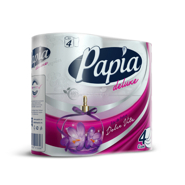 Туалетная бумага Papia Deluxe с ароматом дольче вита (4 слоя) 4 шт 0
