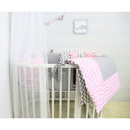 Комплект постельного белья ByTwinz для круглой кроватки с игрушками Слоники розовые