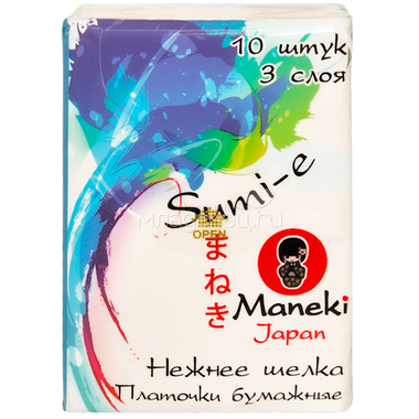 Платочки бумажные Maneki Sumi-e 3 слоя без аромата 1 упаковка х 10 шт 2
