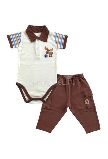 Комплект Hudson Baby Боди-поло и штанишки Лосёнок, 2 пр., для мальчика, цвет коричневый  0
