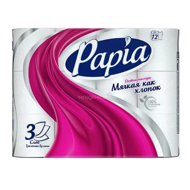 Туалетная бумага Papia белая (3 слоя) 12 шт 0