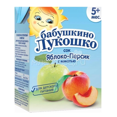 Сок Бабушкино лукошко 200 мл (тетрапак) Яблоко персик (с 5 мес) 0