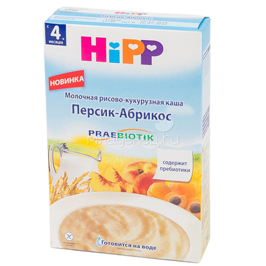 Каша Hipp молочная 250 гр Рисово кукурузная персик абрикос c пребиотиками (с 6 мес) 0