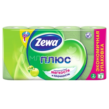 Туалетная бумага Zewa ПЛЮС Яблоко 2-слойная зеленая 8 шт 0