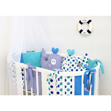 Комплект постельного белья ByTwinz для круглой кроватки с игрушками Маленький кит 0