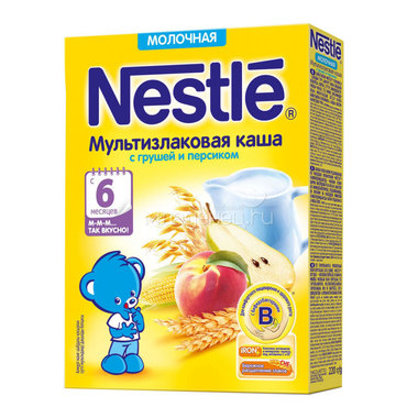 Каша Nestle молочная 220 гр Мультизлаковая с грушей и персиком (с 6 мес) 0